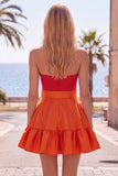 Pink and Fuchsia Strapless A Line Ruffled Homecoming Dress