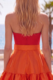 Pink and Fuchsia Strapless A Line Ruffled Homecoming Dress