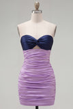 Strapless Bodycon Navy and Purple Homecoming Dress