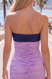 Strapless Bodycon Navy and Purple Homecoming Dress