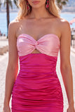 Strapless Bodycon Navy and Purple Homecoming Dress