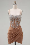 Sparkly Spaghetti Straps Bodycon Khaki Homecoming Dress