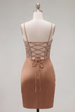 Sparkly Spaghetti Straps Bodycon Khaki Homecoming Dress