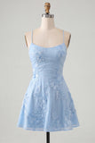 A Line Pink Floral Spaghetti Straps Homecoming Dress