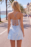 A Line Pink Floral Spaghetti Straps Homecoming Dress