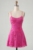A Line Pink Floral Spaghetti Straps Homecoming Dress
