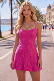 A Line Pink Floral Spaghetti Straps Homecoming Dress
