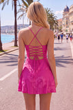 A Line Pink Floral Spaghetti Straps Homecoming Dress