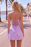 A Line Pink Floral Spaghetti Straps Homecoming Dress