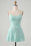 A Line Pink Floral Spaghetti Straps Homecoming Dress