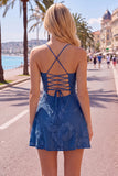 A Line Pink Floral Spaghetti Straps Homecoming Dress