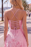 A Line Pink Floral Spaghetti Straps Homecoming Dress