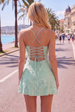 A Line Pink Floral Spaghetti Straps Homecoming Dress