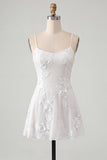 A Line Pink Floral Spaghetti Straps Homecoming Dress