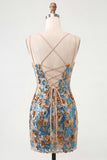 Blue Floral Corset Bodycon Sequins Homecoming Dress