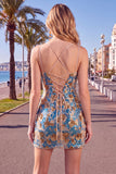 Blue Floral Corset Bodycon Sequins Homecoming Dress