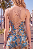 Blue Floral Corset Bodycon Sequins Homecoming Dress