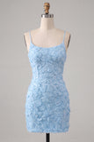 Floral Pink Bodycon Beaded Spaghetti Straps Homecoming Dress