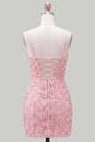 Floral Pink Bodycon Beaded Spaghetti Straps Homecoming Dress