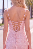 Floral Pink Bodycon Beaded Spaghetti Straps Homecoming Dress