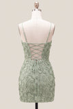 Floral Pink Bodycon Beaded Spaghetti Straps Homecoming Dress