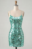 Sequins Bodycon Spaghetti Straps Green Homecoming Dress