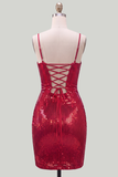 Bodycon Silver Sequins Floral Spaghetti Straps Homecoming Dress