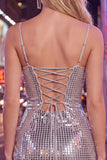 Bodycon Silver Sequins Floral Spaghetti Straps Homecoming Dress