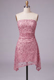 Strapless Pink Beaded Bodycon Homecoming Dress