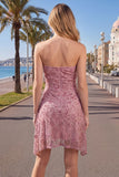 Strapless Pink Beaded Bodycon Homecoming Dress