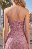 Strapless Pink Beaded Bodycon Homecoming Dress