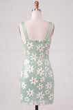 Floral Sequins Bodycon Green Homecoming Dress