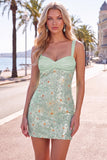 Floral Sequins Bodycon Green Homecoming Dress