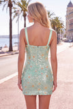 Floral Sequins Bodycon Green Homecoming Dress