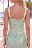 Floral Sequins Bodycon Green Homecoming Dress