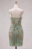 Sage Green Beaded Bodycon Spaghetti Straps Homecoming Dress