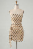 Strapless Bodycon White Black Dot Sequins Homecoming Dress
