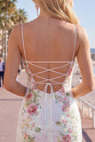 White Sequins Bodycon Floral Spaghetti Straps Homecoming Dress