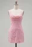 Pink Floral Bodycon Spaghetti Straps Homecoming Dress