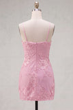 Pink Floral Bodycon Spaghetti Straps Homecoming Dress