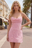 Pink Floral Bodycon Spaghetti Straps Homecoming Dress