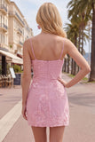 Pink Floral Bodycon Spaghetti Straps Homecoming Dress
