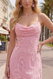 Pink Floral Bodycon Spaghetti Straps Homecoming Dress