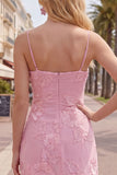 Pink Floral Bodycon Spaghetti Straps Homecoming Dress
