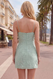 Pink Floral Bodycon Spaghetti Straps Homecoming Dress