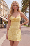 Pink Floral Bodycon Spaghetti Straps Homecoming Dress