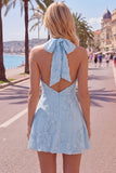Halter Floral A Line Yellow Homecoming Dress