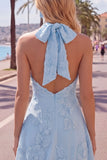 Halter Floral A Line Yellow Homecoming Dress