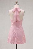 Halter Floral A Line Yellow Homecoming Dress