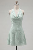 Halter Floral A Line Yellow Homecoming Dress